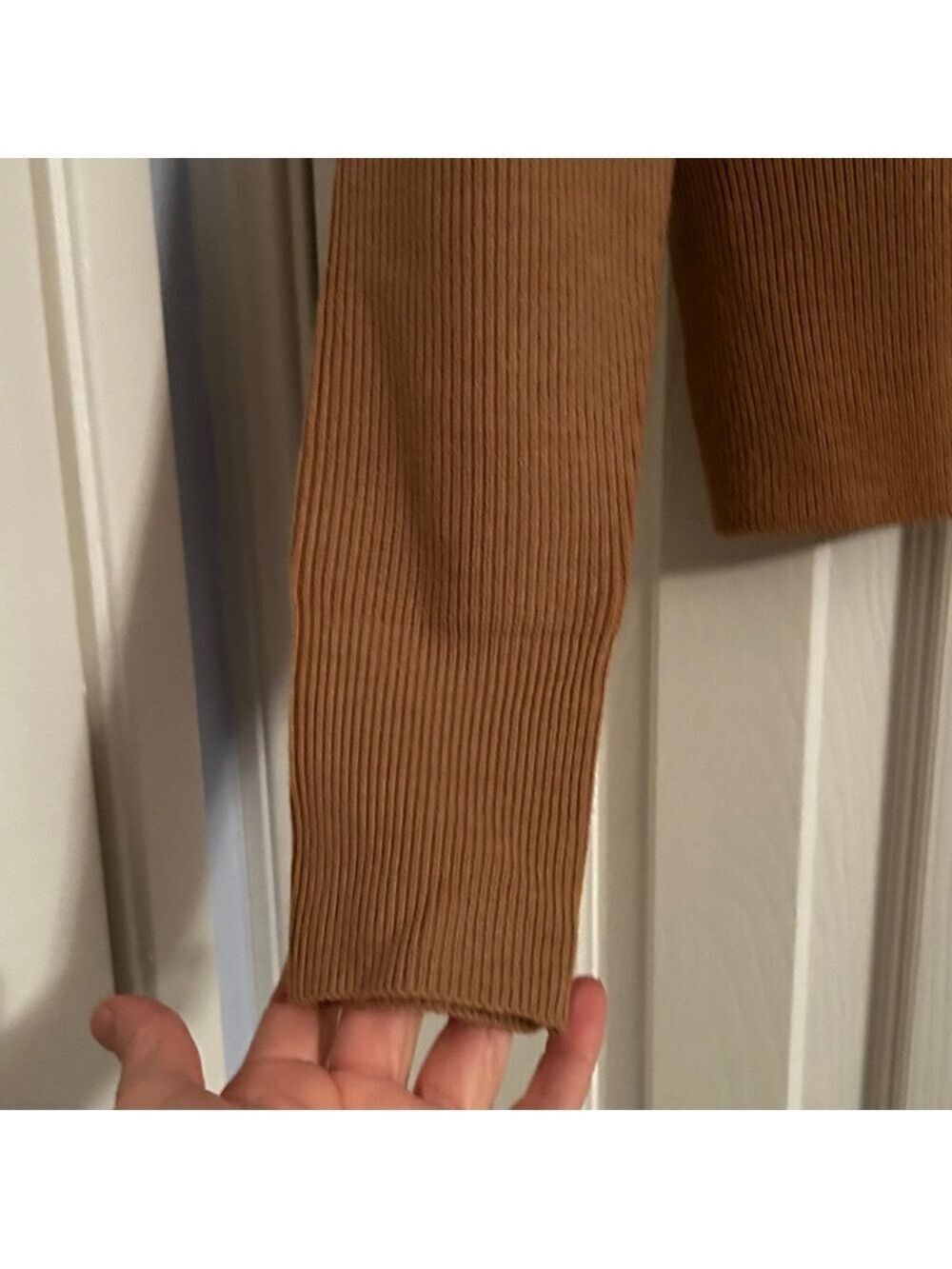 French Connection Ribbed Knit Scoop Back Sweater Caramel Women’s S - Picture 3 of 8